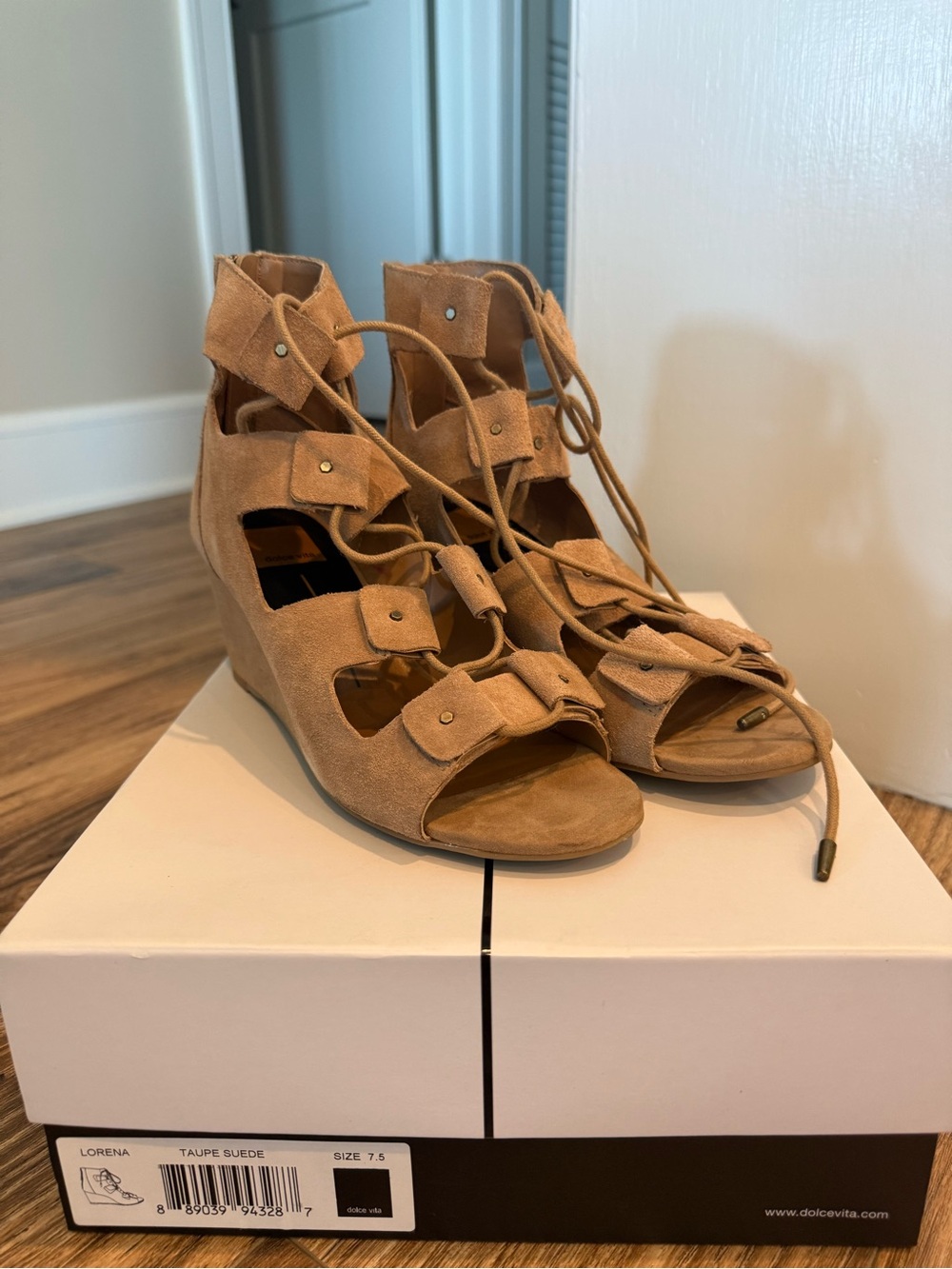 Dolce Vita Lorena Taupe Suede Lace-Up Wedges